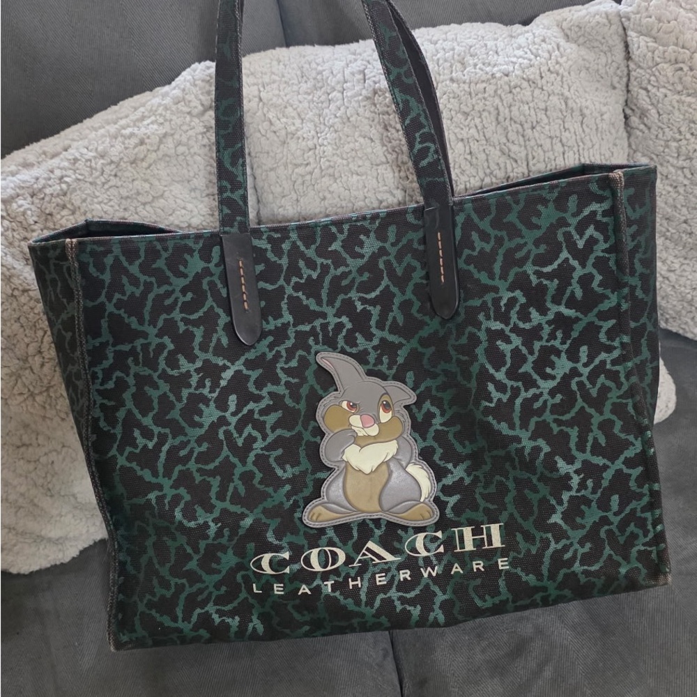 COACH Green and Black Patterned Tote with Thumper Patch